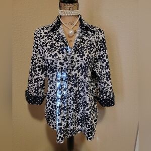 Chaps Monochrome Floral Button Down Shirt